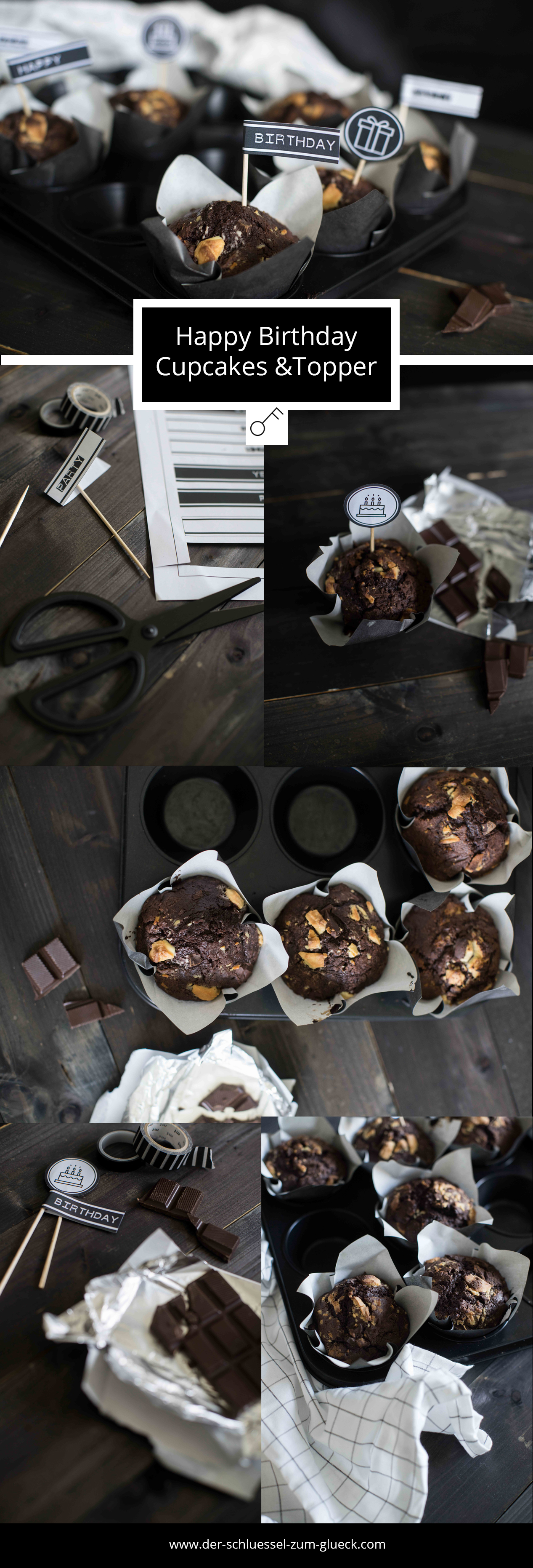 Double choclat Cupcake Happy Birthday Topper free Printable Muffin Schokolade Dekoration