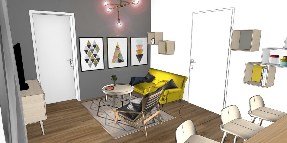 moderne 3 Zimmer-Wohnung: Innenarchitektur und 3D Rendering