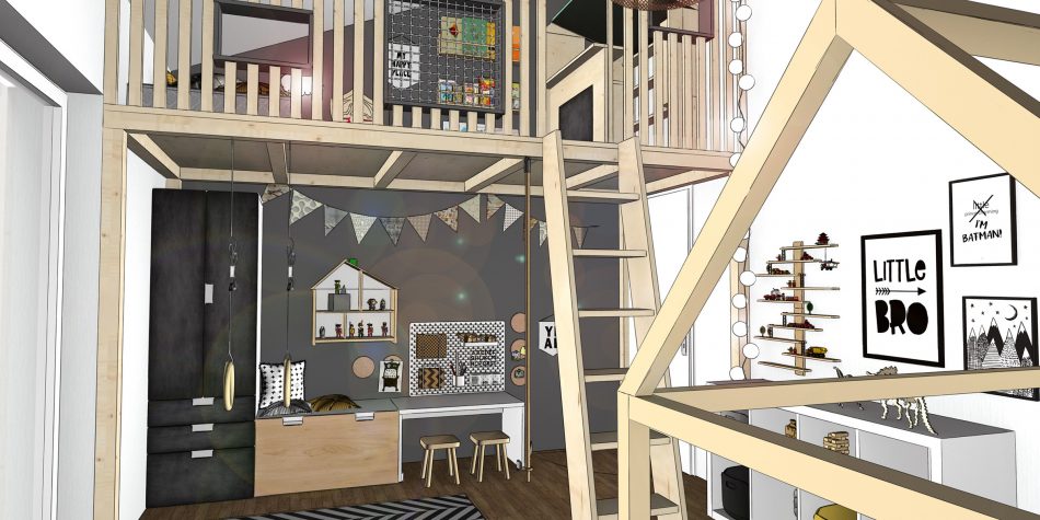 Innenarchitekur Entwurf für Kinderzimmer mit zweiter Ebene