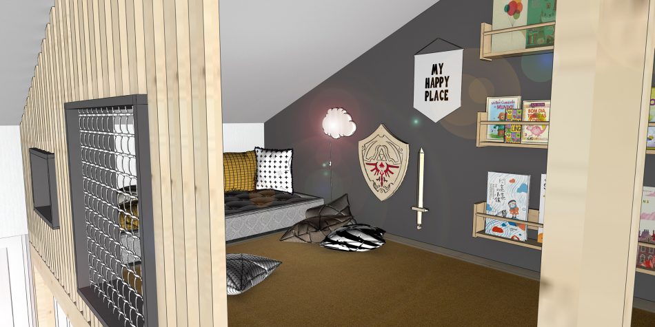 Innenarchitekur Entwurf für Kinderzimmer mit zweiter Ebene